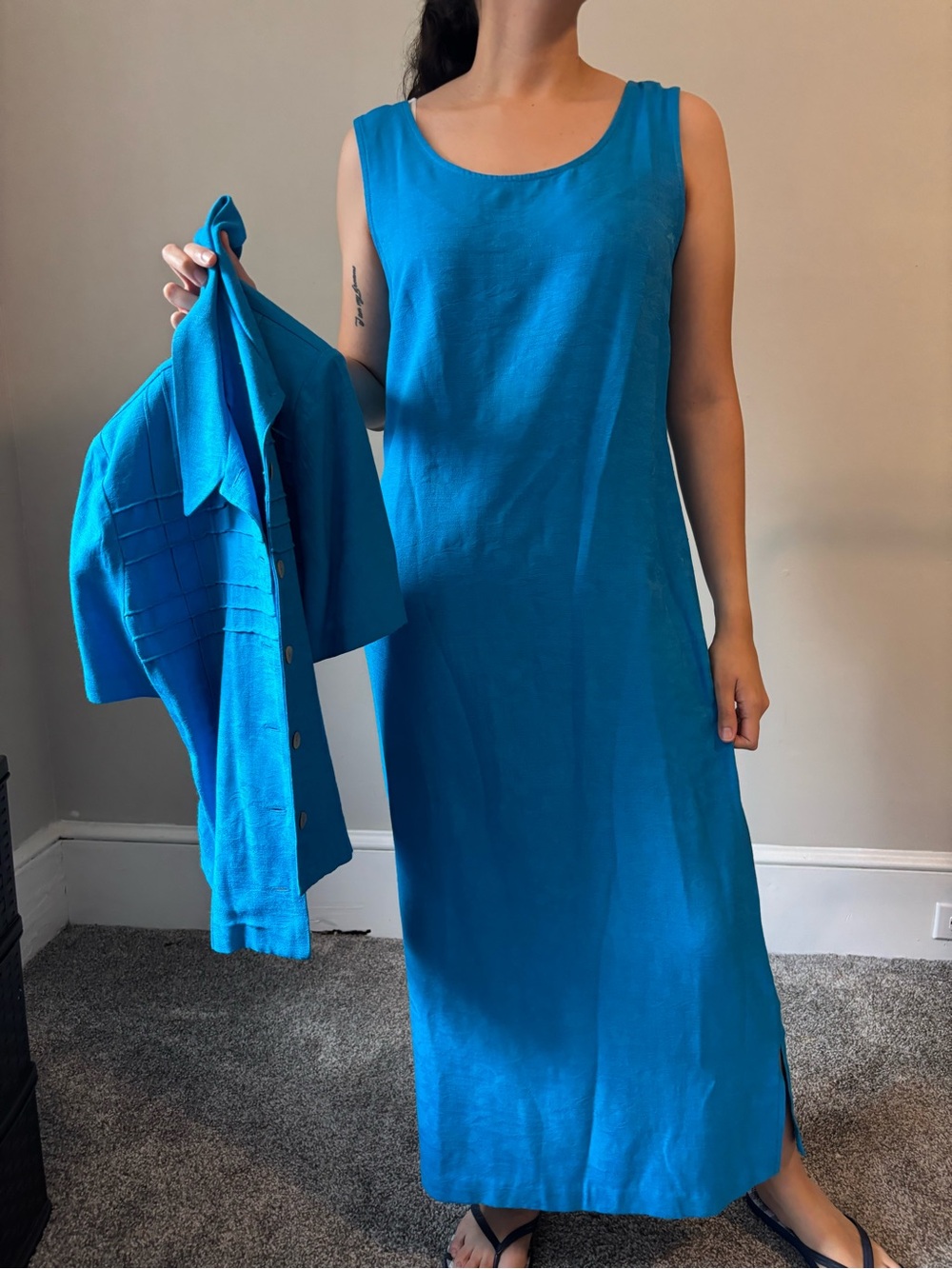 Vintage Blue Mermaidcore Turquoise Boho 2 Piece Cottage Set Maxi Dress - Medium